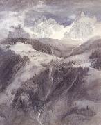 John Ruskin Cascade de la Folie Chamonix (mk22) oil on canvas